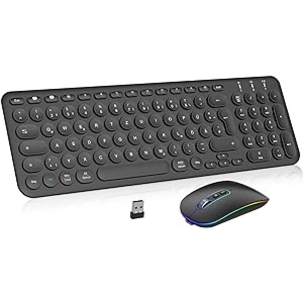 PINKCAT Bluetooth tastatūras peles komplekts, bezvadu, uzlādējams divrežīms (Bluetooth 5.1 + 2.4G) Bezvadu tastatūra un pele Īpaši plāna tastatūra operētājsistēmai Mac, iPad, Apple, Andoid, Windows