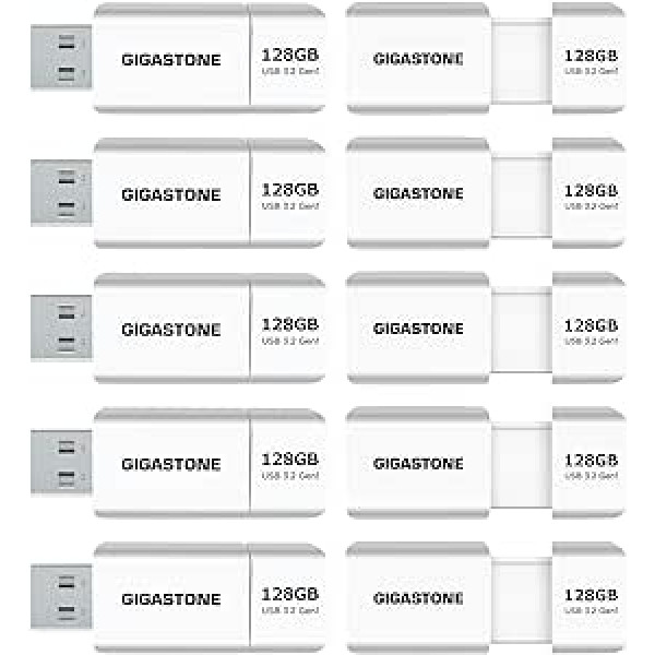 Gigastone Z60 128 GB 10 pakešu USB 3.2 Gen1 zibatmiņas disks, R/W 120/80MB/s īpaši liela ātruma pildspalvas diskdzinis, ievelkama dizaina zibatmiņas disks bez vāciņa, USB 2.0 / USB 3.0 / USB 3.1 saskarne saderīga