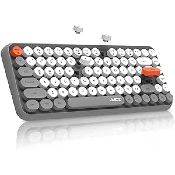 FELiCON 308i bezvadu retro tastatūra, Bluetooth klusa jauka datora tastatūra ar apaļu panku taustiņu uzgali, matēta tekstūra, kompakti 84 taustiņi, QWERTY, rakstāmmašīnas dizains personālajam datoram, klēpjdators, Mac pelēks