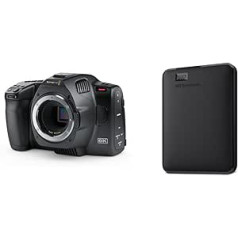 Blackmagic Design Pocket Cinema Camera 6K G2 & WD Elements pārnēsājams ārējais cietais disks 4TB (mobilā atmiņa, USB 3.0 interfeiss, Plug and Play, formatēts operētājsistēmai Windows) Melns