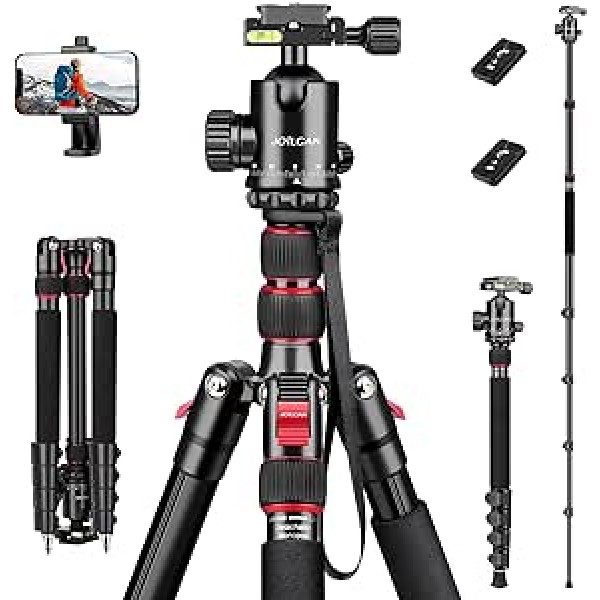 JOILCAN Camera Tripod 189 cm, Lightweight Aluminium Monopod with 360° Ball Head Removable & Mobile Phone Holder, Professional Tripod for Canon Nikon Sony DSLR Camera Smartphone, Load Capacity 30 lbs