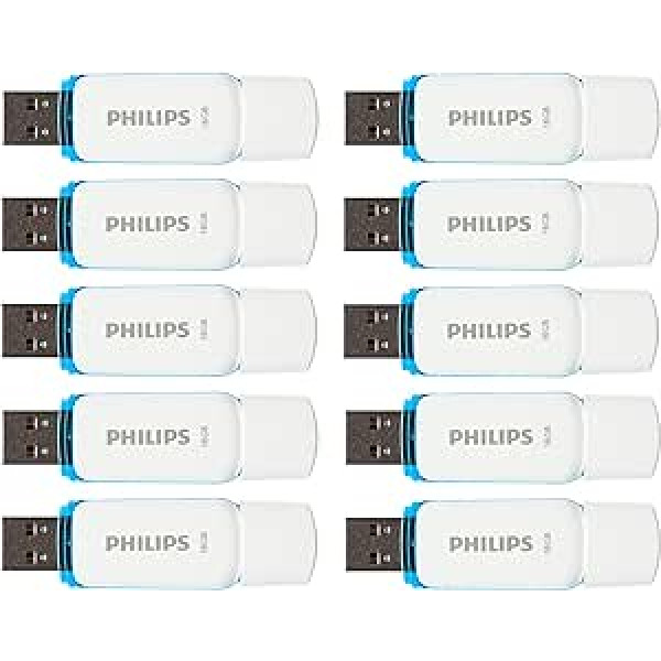 Philips 10 Pack USB Stick 16GB Atmiņa USB 2.0 Flash Drive Snow Edition personālajam datoram, klēpjdatoram, datoram 10 x 16GB datu krātuve Nolasa līdz 21MB/s