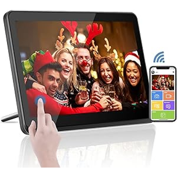 WiFi digitālais fotoattēlu rāmis, skārienekrāns 1920 x 1080 p elektroniskais fotoattēlu rāmis 17,8 cm / 7 collas ar 16 GB atmiņu, tūlītēja fotoattēlu un videoklipu kopīgošana, izmantojot lietotni, automātiska pagriešana, regulējams 