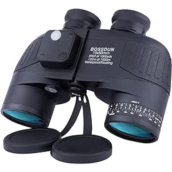 Marine Binoculars 10 x 50 Waterproof with Compass & Rangefinder Military Binoculars HD Anti-Fog Sea Ocean Binoculars for Adults Sailing Cruises Boating Fishing Bird Watching Safari