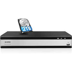 ZOSI 16CH 1080p DVR video ierakstītājs ar 2TB cieto disku, hibrīds 4-in-1 AHD CVI TVI CVBS H.265+ 2MP uztvērējs, AI personas un transportlīdzekļa noteikšana, lietotnes e-pasta brīdinājums