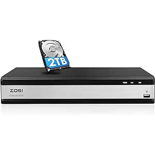 ZOSI 16CH 1080p DVR video ierakstītājs ar 2TB cieto disku, hibrīds 4-in-1 AHD CVI TVI CVBS H.265+ 2MP uztvērējs, AI personas un transportlīdzekļa noteikšana, lietotnes e-pasta brīdinājums