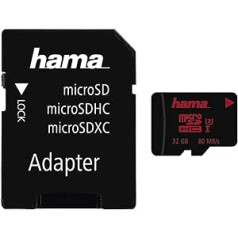 „Hama 32GB micro SDHC Speicherkarte“ (Datenübertragungsrate bis zu 80 MB/Sek, UHS-I 3 greičio klasė + universalus SD adapteris)