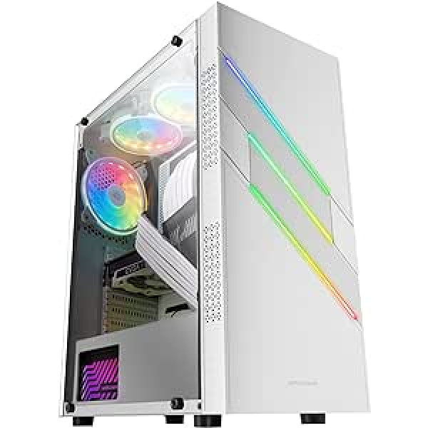 Mars Gaming MC-U3 PC ATX XL korpuss, balts, trīskāršs ARGB priekšpuse, 12 cm ventilators, rūdīta stikla logs, MCU3W