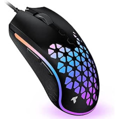 TECURS spēļu pele PC pele Ultra Light 12000 DPI RGB apgaismojums 64 g, 7 programmējamas pogas, regulējami spēļu profili, USB FPS pele ar vadu Ergonomisks PC/Mac zēniem un meitenēm