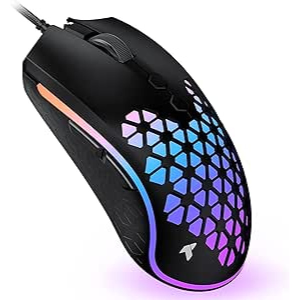 TECURS spēļu pele PC pele Ultra Light 12000 DPI RGB apgaismojums 64 g, 7 programmējamas pogas, regulējami spēļu profili, USB FPS pele ar vadu Ergonomisks PC/Mac zēniem un meitenēm