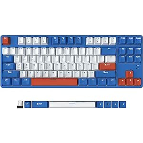 AJAZZ AK871 Wireless Gaming Keyboard 75%, Bluetooth/2.4GHz Wireless Dual Modes, TKL 80% Mechanical Keyboard with Hot-Swappable Linear Red Switch, Compact 87 Keys Non-Backlit for Win/Mac - Blue