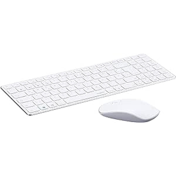 Rapoo 9300M bezvadu tastatūras peles komplekts Wireless Deskset 1300 DPI sensors, 12 mēneši akumulatora darbības laiks, kompakts vācu izkārtojums QWERTZ PC un Mac — balts