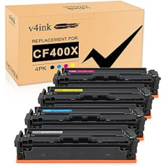 v4ink 4 x HP 201X (CF400X) CF400X dažai, skirti HP Color Laserjet Pro M252n, M252dw, MFP M277n, MFP M277dw, M274n, M274dw spausdintuvui, 2800 puslapių juodai, 2300 puslapių kiekvienai spalvai