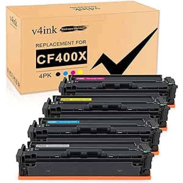 v4ink 4 x HP 201X (CF400X) CF400X dažai, skirti HP Color Laserjet Pro M252n, M252dw, MFP M277n, MFP M277dw, M274n, M274dw spausdintuvui, 2800 puslapių juodai, 2300 puslapių kiekvienai spalvai