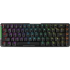 ASUS ROG Falchion 65% bezvadu mehāniskā spēļu tastatūra (68 taustiņi, Aura Sync apgaismojums, pieskaras sānu panelis, polikarbonāta aizsardzība, Cherry MX slēdzis, akumulatora darbības laiks līdz 450 stundām)