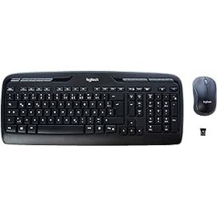 Logitech MK330 bezvadu tastatūras un peles komplekts, 2,4 GHz savienojums caur USB uztvērēju, 4 programmējami G-taustiņi, 12 līdz 24 mēnešu akumulatora darbības laiks, dators/klēpjdators, vācu QWERTZ izkārtojums - melns