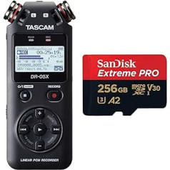 Tascam DR-05X portatīvais audio ierakstītājs un SanDisk Extreme PRO microSDXC UHS-I atmiņas karte 256 GB + adapteris un RescuePRO Deluxe