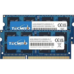 TECMIYO 8GB Kit (2x4GB) PC3-8500 DDR3 1066MHz CL7 SODIMM Laptop RAM