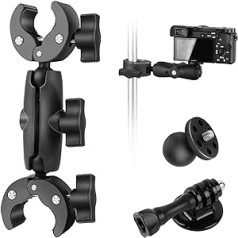 SWAWIS spailes statīvs, Super Clamp 14–44 mm stieņiem, trīs vienā kameras stiprinājums, Magic Arm Action Cam stiprinājums, motocikla stiprinājums, velosipēda stiprinājums, skavas statīvs GoPro adapterim un 1/4 collas-20 vītne