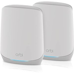 NETGEAR Orbi WiFi 6 Mesh WLAN sistema (RBK762S) | „WiFi 6“ maršrutizatorius su 1 palydoviniu kartotuvu | Apimtis iki 350 m², 75 įrenginiai | AX5400 iki 5,4 Gbps