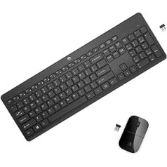 HP 230 bezvadu tastatūra, USB sargspraudnis, QWERTZ izkārtojums, melna + HP Z3700 bezvadu pele, 1200 optiskie sensori, akumulatora darbības laiks līdz 16 mēnešiem, USB ports, Plug & Play, melns