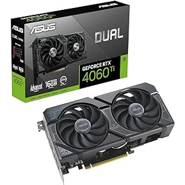 ASUS Dual GeForce RTX 4060 Ti Advanced Edition 16 GB GDDR6 spēļu grafikas karte (Nvidia RTX4060 Ti DLSS 3, PCIe 4.0, 1x HMDI 2.1a, 3x DisplayPort 1.4a, melns, DUAL-RTX4060TI)-