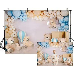 MEHOFOND 7x5ft Bear Baby Photography Backdrop Boy Birthday Baby Shower Newborn Portrait Background Banner Balloons and Bear Cake Smash Decoration Photo Studio Props Accessories