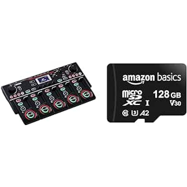 Boss RC-505 MK2 cilpas stacija un Amazon Basics 128 GB MicroSDXC atmiņas karte ar SD adapteri — A2 U3 — 100 MB/s maks. lasīšanas ātrums — melns