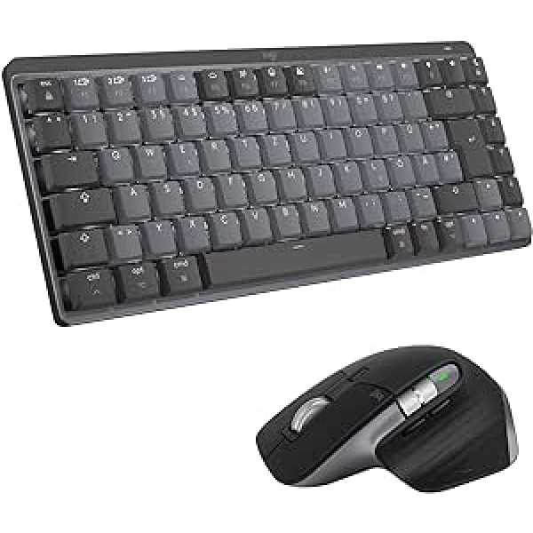 Logitech MX mehāniskā mini bezvadu TKL tastatūra ar apgaismojumu, taustāmu klusu un MX Master 3S bezvadu augstas veiktspējas Bluetooth peli, macOS, Windows, Linux, iOS, Android, DEU QWERTZ — pelēka