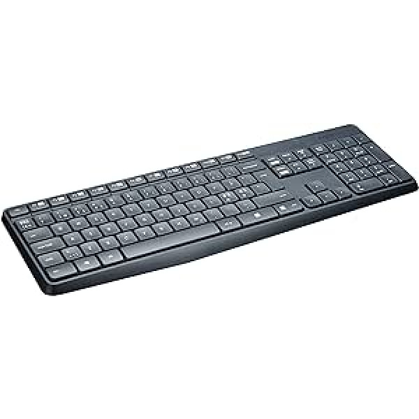 Logitech MK235 bezvadu tastatūras un peles komplekts, 2,4 GHz savienojums, izmantojot Unifying Nano USB uztvērēju, 10 m diapazons, 15 FN taustiņš, 3 gadu akumulatora darbības laiks, dators/klēpjdators, skandināvu QWERTY izkārtojums