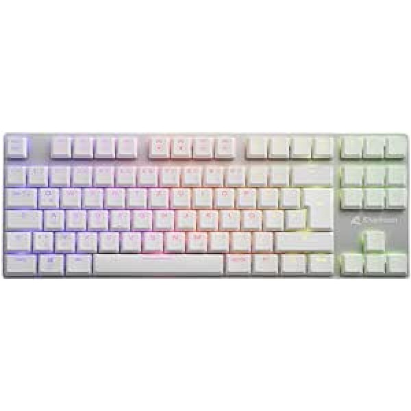 Sharkoon PureWriter RGB TKL mehāniskā zema profila tastatūra (RGB apgaismojums, sarkani slēdži, plakanie taustiņi, bez atslēgas, apgaismojuma efekti, noņemams USB kabelis) Balta