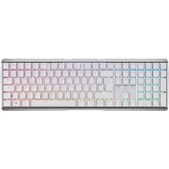 CHERRY MX 3.0S bezvadu mehāniskā spēļu tastatūra ar RGB apgaismojumu, vācu izkārtojums (QWERTZ), Bluetooth®, bezvadu vai vadu savienojums, MX RED slēdži, balts