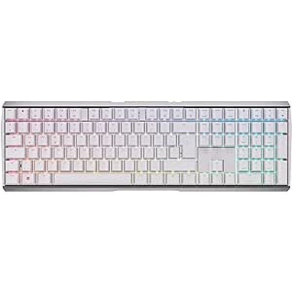 CHERRY MX 3.0S bezvadu mehāniskā spēļu tastatūra ar RGB apgaismojumu, vācu izkārtojums (QWERTZ), Bluetooth®, bezvadu vai vadu savienojums, MX RED slēdži, balts