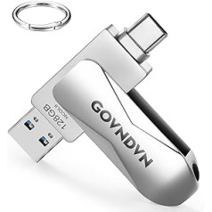 GOVNDVN USB C zibatmiņas karte iPhone 15, 128 GB C tipa un USB 3.0 zibatmiņas disks Jump zibatmiņas disks Memory Stick Photo Stick Mobilā tālruņa zibatmiņas karte Memory Stick iPhone 15 sērijai/iPad/PC/Mac/Android (360° rotācija,