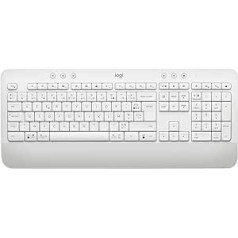 Logitech Signature K650 Comfort bezvadu tastatūra ar plaukstas balstu, BLE Bluetooth/Logi Bolt USB uztvērējs, mīksta pieskāriena tastatūra, cipartaustiņš, PC/Windows/Mac, franču AZERTY — balts