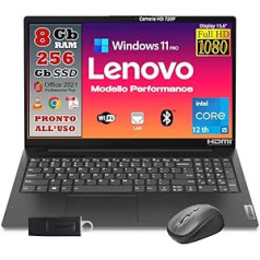 Lenovo, klēpjdators, piezīmjdators, procesors Intel i5-1235u, jaunākā paaudze, 8 GB RAM, 15,6 collu Full HD displejs, 256 GB SSD, Win 11 Pro, Office Pro 2021, gatavs lietošanai — bezvadu peles un pildspalvas diskdzinis 32 GB