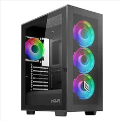 Noua Utopia F501 Black Case PC Gaming ARGB Mid-Tower ATX 4 RGB LED ventilators Sinhronizējams 120 mm priekšējā paneļa tīkls un rūdīta stikla sānu panelis, atbalsta 360 mm šķidruma radiators