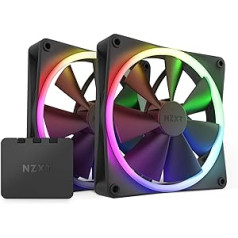 Nzxt F140 RGB Fans - RF-R14DF-B1 - Advanced RGB Lighting Adjustment - Whisper Quiet Cooling - Twin (RGB Fan and Controller Included) - 140 mm Fan - Black