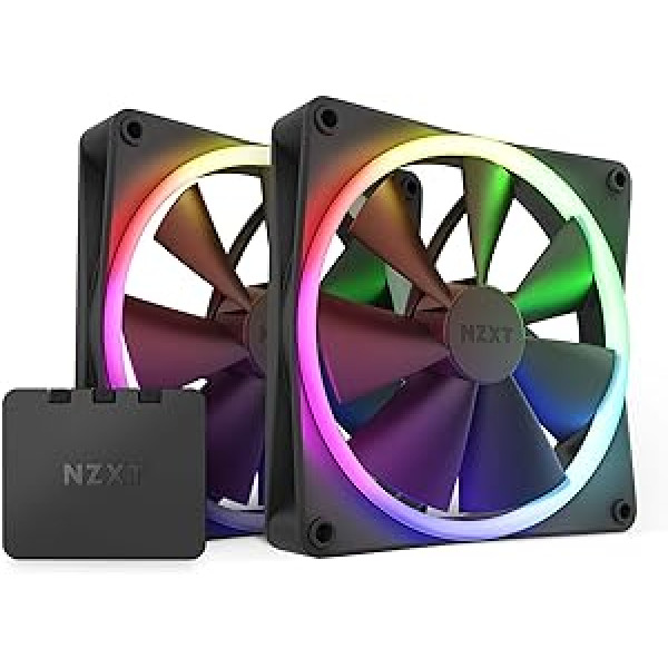 Nzxt F140 RGB ventilatori - RF-R14DF-B1 - uzlabota RGB apgaismojuma regulēšana - kluss dzesēšanas čuksti - dubultā (RGB ventilators un kontrolieris komplektā) - 140 mm ventilators - melns