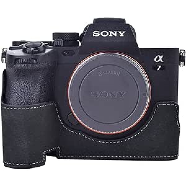 Rieibi Alpha 7 IV oriģinālās ādas kameras maciņš priekš Sony a7 IV a7S III A1 digitālās kameras maciņš priekš Sony A7M4 A7SM3 Alpha 1, melns 1, uzlabota versija