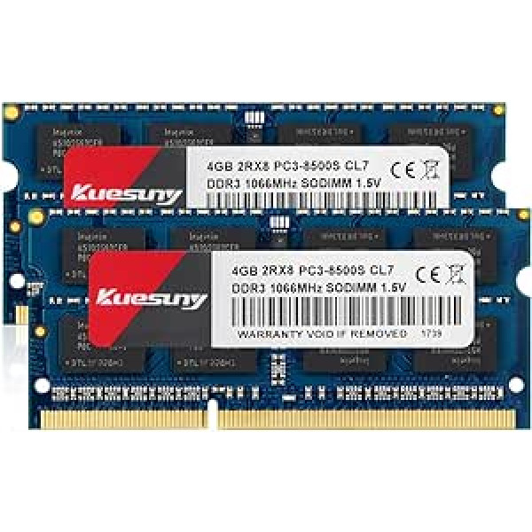 Kuesuny 8GB komplekts (2x4GB) Savietojams ar Apple DDR3 1066MHz/1067MHz PC3-8500 SODIMM RAM jauninājums 2008. gada beigām, 2009. gada sākumam/vidum/vēlam, 2010. gada vidus MacBook, MacBook Pro, Mini, iMac