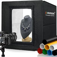 DUCLUS fotokaste 40 x 40 cm salokāma fotostudija, 5500 K aptumšojams gaismas telts komplekts ar 160 LED apgaismojumu un 8 produktu fotografēšanas foniem