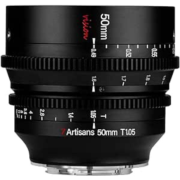 7artisans 50 mm T1.05 kino objektīvs ar lielu apertūru manuālā fokusa kino objektīvs (paredzēts Canon RF)