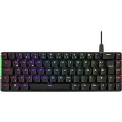 ASUS ROG Falchion Ace BLK RGB spēļu tastatūra (vācu izkārtojums, 65% formas faktors, skārienpanelis, mehāniskie ROG NX sarkanie slēdži, 2x USB-C porti, ergonomika, Aura Sync, tastatūras vāciņš, melns)