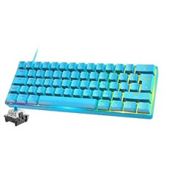 Mini 60% RGB spēļu tastatūra, mehānisks zils slēdzis ar kompaktiem 62 taustiņiem, 18 RGB LED hroma fona apgaismojums, noņemams USB Type C kabelis, Lielbritānijas izkārtojums, ergonomisks personālajam datoram, Mac, klēpjdatoram, zils