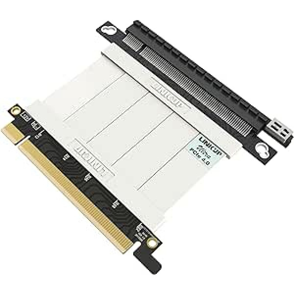 LINKUP — Ultra PCIe 4.0 X16 stāvvada kabelis (RTX4090, RX6950XT, x570, B550, Z690 pārbaudīts), ekranēts, vertikāls spēļu PCI Express Gen4 stiprinājums, taisns savienotājs (5 cm), 3.0 Gen3 saderīgs un TT & Node 202, balts