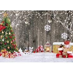 LYWYGG 7X5FT Christmas Photography Background Winter Gift Wooden Background Christmas Eve Holiday Party Backdrops Accessories Cake Table Banner Home Decoration Snowman Santa Backgrounds CP-376