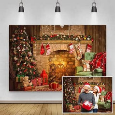 Renaiss 3 x 2.5 m Christmas Backdrops for Photography Indoor Fireplace Vintage Christmas Tree Stockings Child Adult Portrait Party Decoration Home Decor Photo Shooting Props Accessories