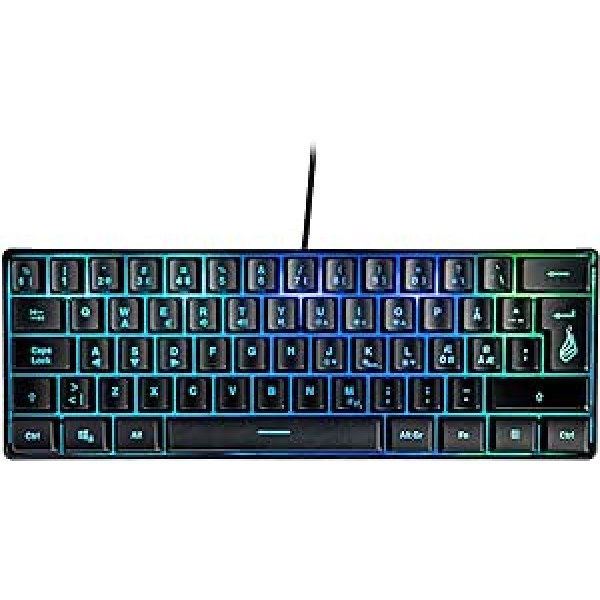 SureFire Kingpin X1 60% spēļu tastatūra Nordic, spēļu multivides tastatūra maza un mobilā, RGB tastatūra ar apgaismojumu, 25 anti-ghosting taustiņi, skandināvu izkārtojums QWERTY