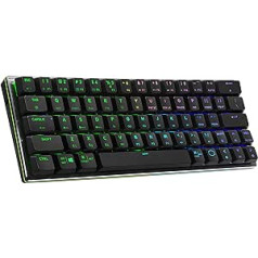 Cooler Master spēļu tastatūra, 60% konfigurācija, zema profila mehāniskie slēdži, RGB apgaismojums, Bluetooth un vadu savienojums, saderīgs ar Apple/personālo datoru/viedtālruni — ASV izkārtojums, melns SK622